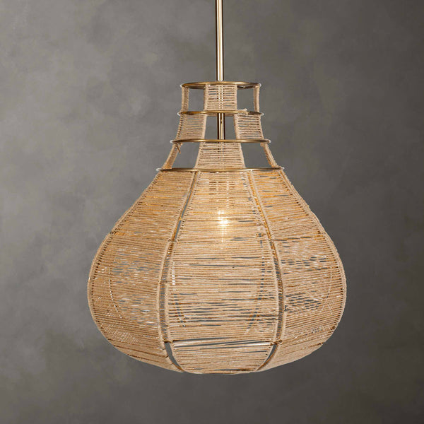 Uttermost Hestia Natural Rope Pendant Light With Antique Brass Accents - Adjustable Installation Included Brass Mild Steel,Natural Rope 21626