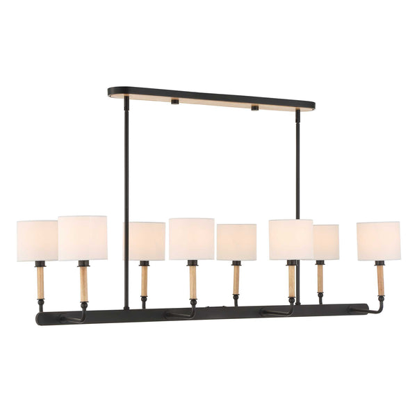 Uttermost Uttermost Franconia 8-Light Linear Pendant With Linen Shades And Blonde Accents For Dining Spaces Black,White,Woodtone 21629