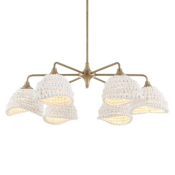 Uttermost Uttermost Breezy White Beaded Pendant With Brushed Matte Gold Accents — Layered Textured Illumination 6 Light(s) 21630