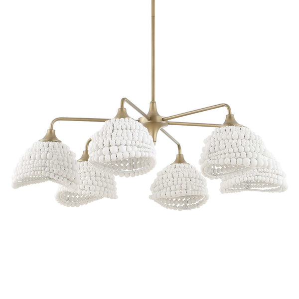 Uttermost Uttermost Breezy White Beaded Pendant With Brushed Matte Gold Accents — Layered Textured Illumination 6 Light(s) 21630
