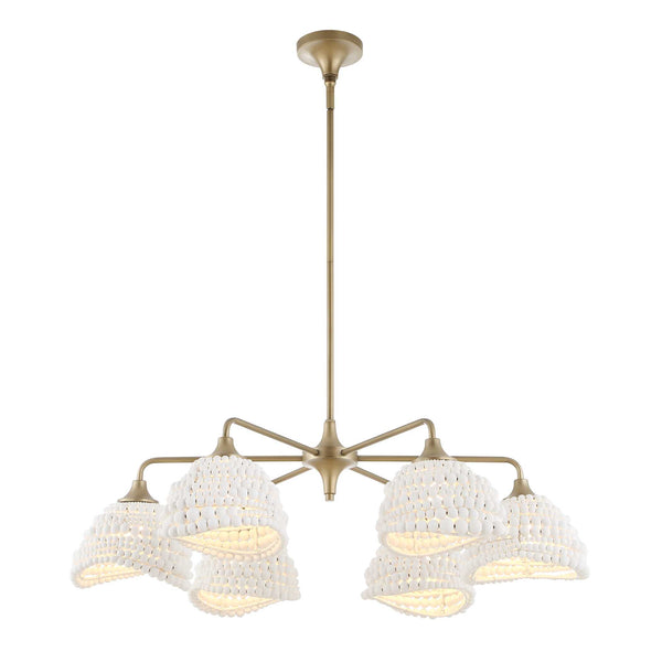 Uttermost Uttermost Breezy White Beaded Pendant With Brushed Matte Gold Accents — Layered Textured Illumination 6 Light(s) 21630