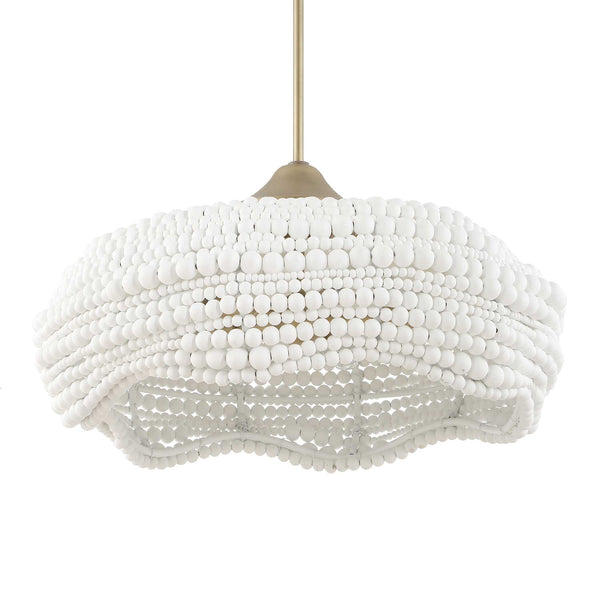 Uttermost Uttermost Breezy White Beaded Pendant With Brushed Matte Gold Accents — Layered Textured Illumination 5 Light(s) 21631