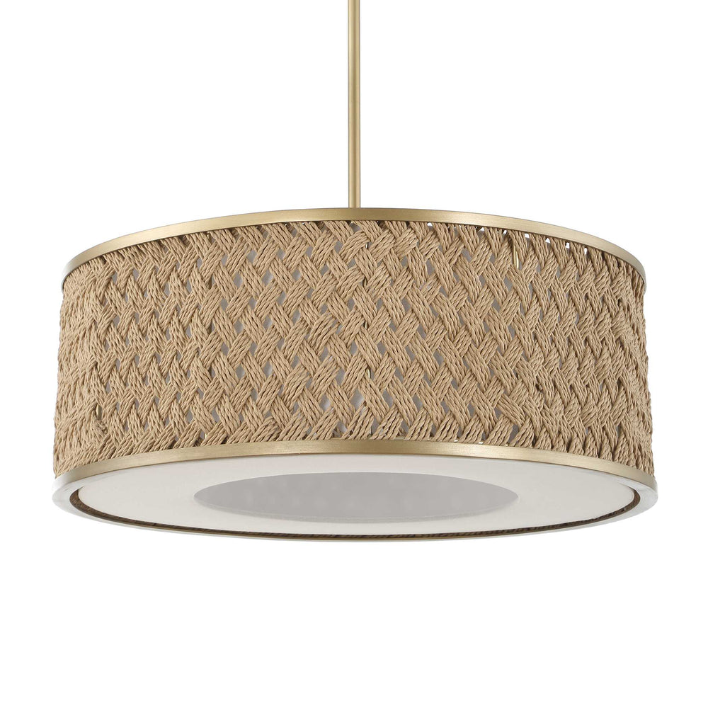 Uttermost Uttermost Pinchot Rattan Drum Pendant, 4-Light Brushed Matte Gold, Coastal-Boho Adjustable Mount 21632