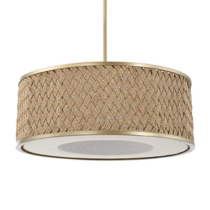 Uttermost Uttermost Pinchot Rattan Drum Pendant, 4-Light Brushed Matte Gold, Coastal-Boho Adjustable Mount 21632