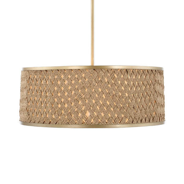 Uttermost Uttermost Pinchot Rattan Drum Pendant, 4-Light Brushed Matte Gold, Coastal-Boho Adjustable Mount 21632