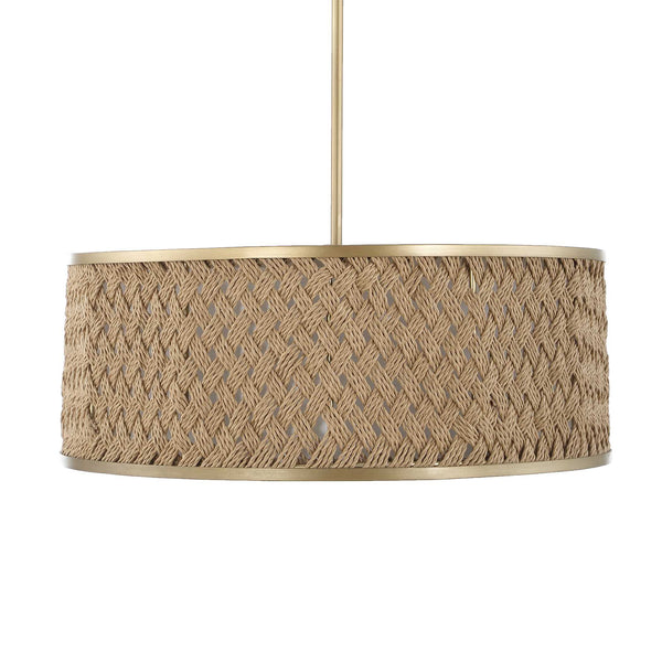 Uttermost Uttermost Pinchot Rattan Drum Pendant, 4-Light Brushed Matte Gold, Coastal-Boho Adjustable Mount 21632