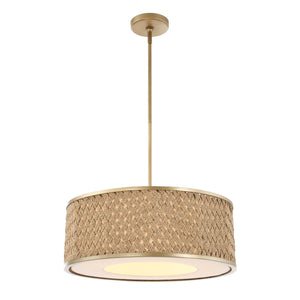 Uttermost Uttermost Pinchot Rattan Drum Pendant, 4-Light Brushed Matte Gold, Coastal-Boho Adjustable Mount 21632