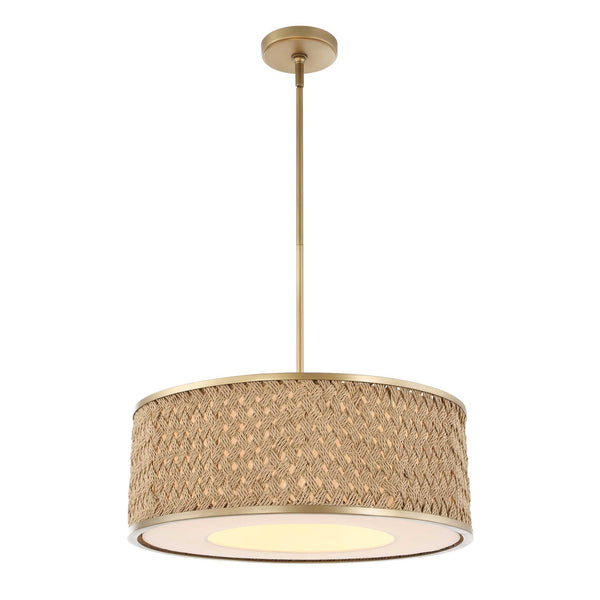 Uttermost Uttermost Pinchot Rattan Drum Pendant, 4-Light Brushed Matte Gold, Coastal-Boho Adjustable Mount 21632