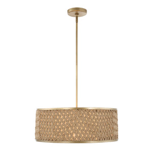 Uttermost Uttermost Pinchot Rattan Drum Pendant, 4-Light Brushed Matte Gold, Coastal-Boho Adjustable Mount 21632