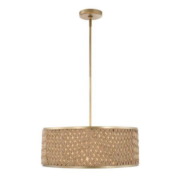 Uttermost Uttermost Pinchot Rattan Drum Pendant, 4-Light Brushed Matte Gold, Coastal-Boho Adjustable Mount 21632