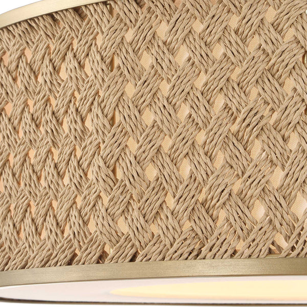 Uttermost Uttermost Pinchot Rattan Drum Pendant, 4-Light Brushed Matte Gold, Coastal-Boho Adjustable Mount 21632