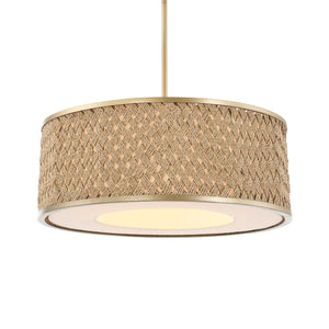 Uttermost Uttermost Pinchot Rattan Drum Pendant, 4-Light Brushed Matte Gold, Coastal-Boho Adjustable Mount 21632