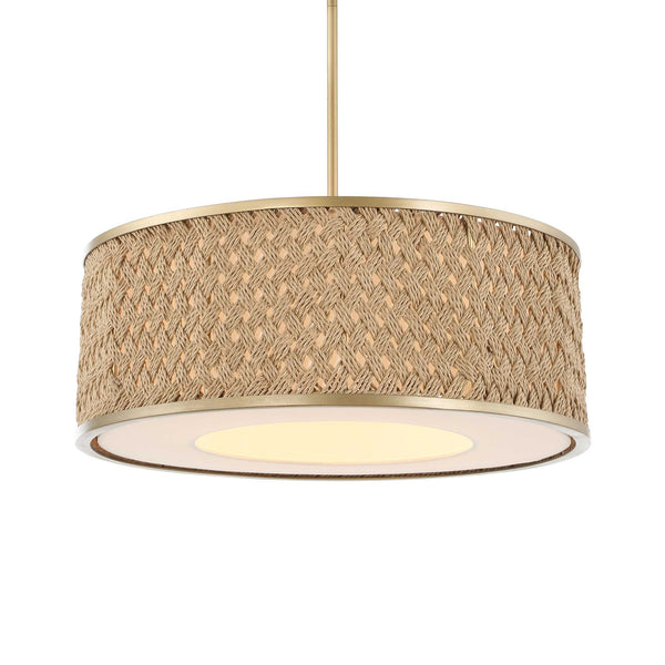 Uttermost Uttermost Pinchot Rattan Drum Pendant, 4-Light Brushed Matte Gold, Coastal-Boho Adjustable Mount 21632