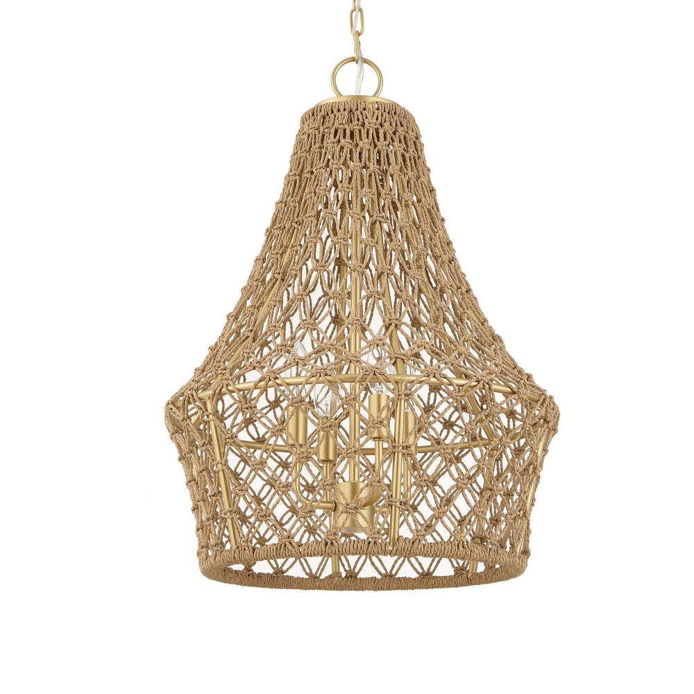 Uttermost Uttermost Hand-Knotted Macramé 4-Light Rope Pendant With Brushed Gold Frame, Adjustable Suspension 21633