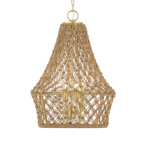 Uttermost Uttermost Hand-Knotted Macramé 4-Light Rope Pendant With Brushed Gold Frame, Adjustable Suspension 21633