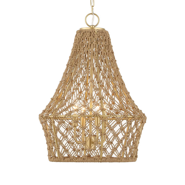 Uttermost Uttermost Hand-Knotted Macramé 4-Light Rope Pendant With Brushed Gold Frame, Adjustable Suspension 21633