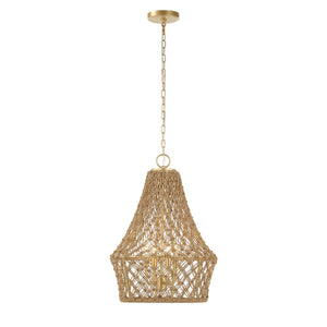 Uttermost Uttermost Hand-Knotted Macramé 4-Light Rope Pendant With Brushed Gold Frame, Adjustable Suspension 21633