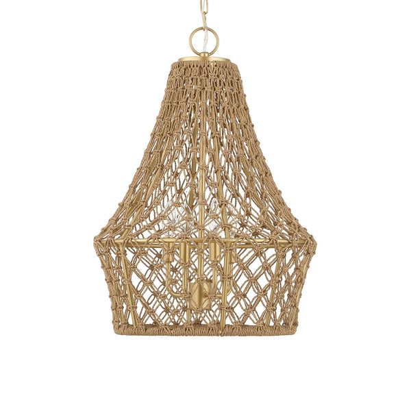 Uttermost Uttermost Hand-Knotted Macramé 4-Light Rope Pendant With Brushed Gold Frame, Adjustable Suspension 21633