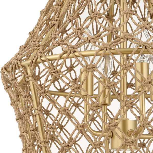 Uttermost Uttermost Hand-Knotted Macramé 4-Light Rope Pendant With Brushed Gold Frame, Adjustable Suspension 21633