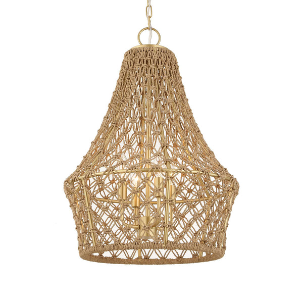 Uttermost Uttermost Hand-Knotted Macramé 4-Light Rope Pendant With Brushed Gold Frame, Adjustable Suspension 21633