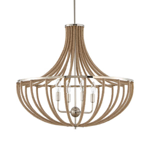 Uttermost Uttermost Polished Nickel Empire Chandelier With Natural Twisted Rope, 4-Light Adjustable Coastal Fixture 21634