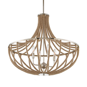 Uttermost Uttermost Polished Nickel Empire Chandelier With Natural Twisted Rope, 4-Light Adjustable Coastal Fixture 21634
