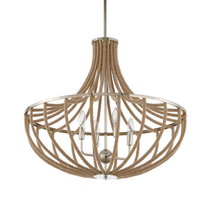 Uttermost Uttermost Polished Nickel Empire Chandelier With Natural Twisted Rope, 4-Light Adjustable Coastal Fixture 21634