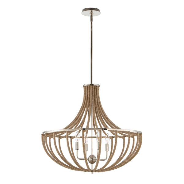 Uttermost Uttermost Polished Nickel Empire Chandelier With Natural Twisted Rope, 4-Light Adjustable Coastal Fixture 21634