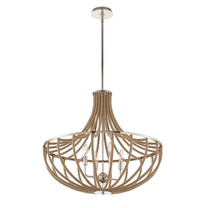 Uttermost Uttermost Polished Nickel Empire Chandelier With Natural Twisted Rope, 4-Light Adjustable Coastal Fixture 21634