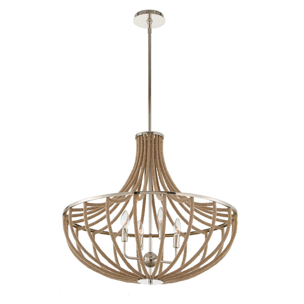 Uttermost Uttermost Polished Nickel Empire Chandelier With Natural Twisted Rope, 4-Light Adjustable Coastal Fixture 21634