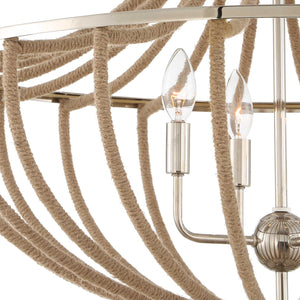 Uttermost Uttermost Polished Nickel Empire Chandelier With Natural Twisted Rope, 4-Light Adjustable Coastal Fixture 21634