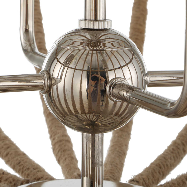 Uttermost Uttermost Polished Nickel Empire Chandelier With Natural Twisted Rope, 4-Light Adjustable Coastal Fixture 21634