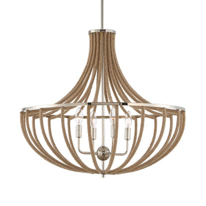 Uttermost Uttermost Polished Nickel Empire Chandelier With Natural Twisted Rope, 4-Light Adjustable Coastal Fixture 21634