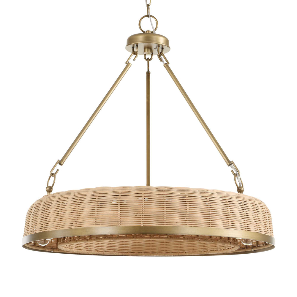 Uttermost Uttermost Ladakh Wicker 9-Light Round Pendant – Natural Cane Shade, Weathered Brass Finish, Dimmable 21635