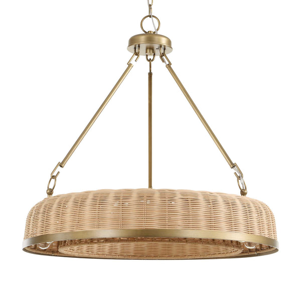 Uttermost Uttermost Ladakh Wicker 9-Light Round Pendant – Natural Cane Shade, Weathered Brass Finish, Dimmable 21635