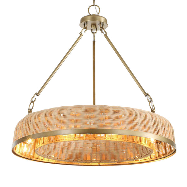 Uttermost Uttermost Ladakh Wicker 9-Light Round Pendant – Natural Cane Shade, Weathered Brass Finish, Dimmable 21635