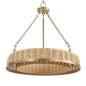 Uttermost Uttermost Ladakh Wicker 9-Light Round Pendant – Natural Cane Shade, Weathered Brass Finish, Dimmable 21635