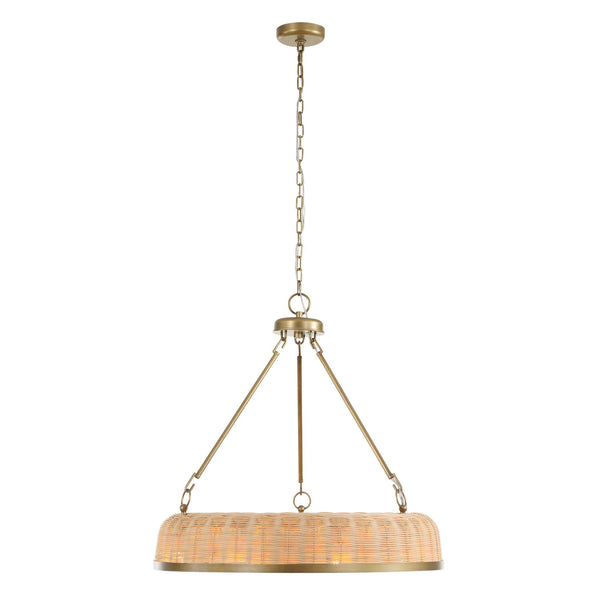 Uttermost Uttermost Ladakh Wicker 9-Light Round Pendant – Natural Cane Shade, Weathered Brass Finish, Dimmable 21635