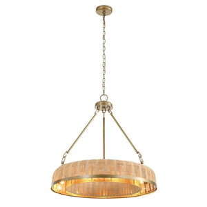 Uttermost Uttermost Ladakh Wicker 9-Light Round Pendant – Natural Cane Shade, Weathered Brass Finish, Dimmable 21635