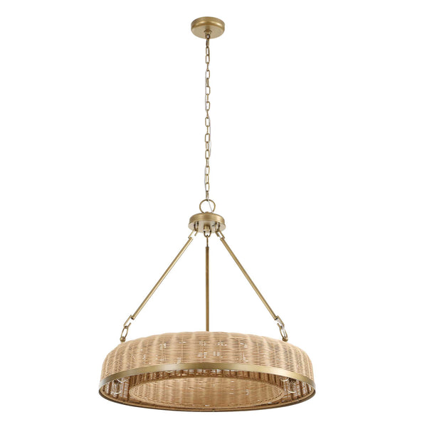 Uttermost Uttermost Ladakh Wicker 9-Light Round Pendant – Natural Cane Shade, Weathered Brass Finish, Dimmable 21635