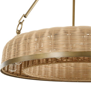Uttermost Uttermost Ladakh Wicker 9-Light Round Pendant – Natural Cane Shade, Weathered Brass Finish, Dimmable 21635