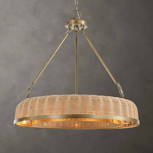 Uttermost Uttermost Ladakh Wicker 9-Light Round Pendant – Natural Cane Shade, Weathered Brass Finish, Dimmable 21635