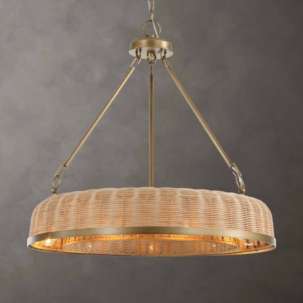 Uttermost Uttermost Ladakh Wicker 9-Light Round Pendant – Natural Cane Shade, Weathered Brass Finish, Dimmable 21635