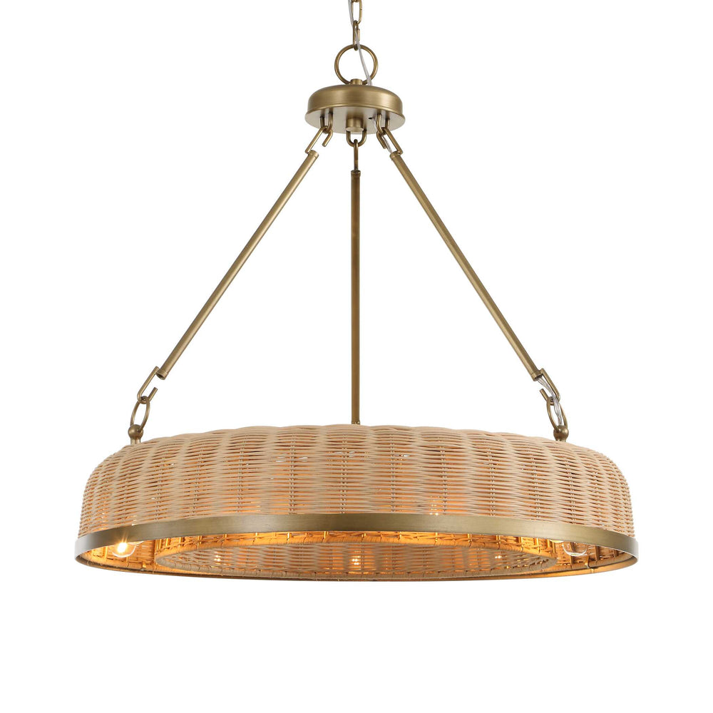 Uttermost Uttermost Ladakh Wicker 9-Light Round Pendant – Natural Cane Shade, Weathered Brass Finish, Dimmable 21635