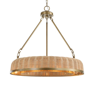 Uttermost Uttermost Ladakh Wicker 9-Light Round Pendant – Natural Cane Shade, Weathered Brass Finish, Dimmable 21635