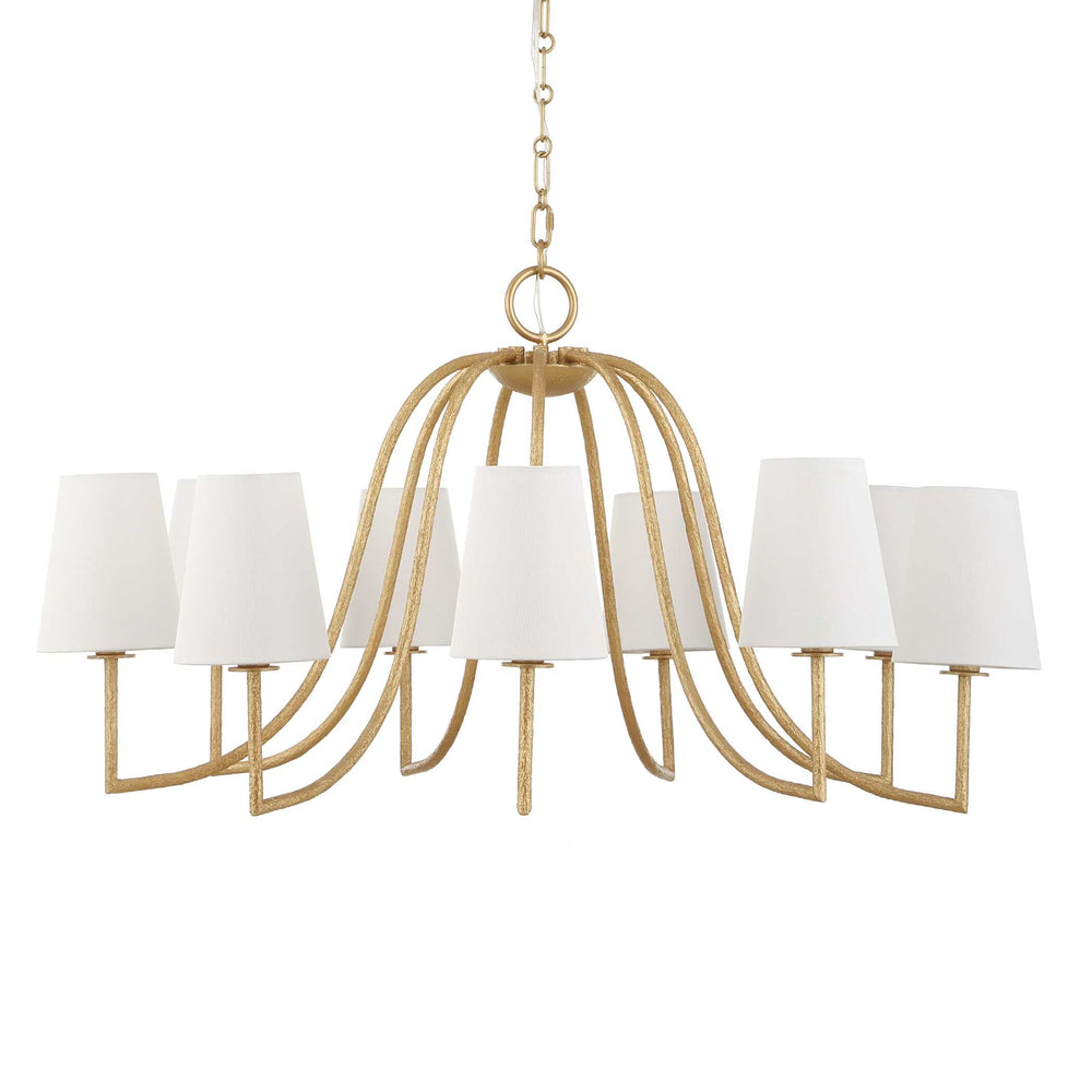 Uttermost Uttermost Seville Gold 9-Light Chandelier With White Linen Shades, Adjustable 7' Chain & 20' Wire 21399