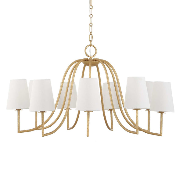 Uttermost Uttermost Seville Gold 9-Light Chandelier With White Linen Shades, Adjustable 7' Chain & 20' Wire 21399