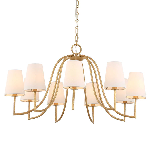 Uttermost Uttermost Seville Gold 9-Light Chandelier With White Linen Shades, Adjustable 7' Chain & 20' Wire 21399