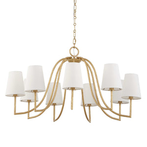 Uttermost Uttermost Seville Gold 9-Light Chandelier With White Linen Shades, Adjustable 7' Chain & 20' Wire 21399