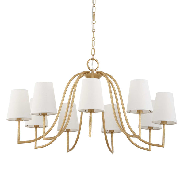 Uttermost Uttermost Seville Gold 9-Light Chandelier With White Linen Shades, Adjustable 7' Chain & 20' Wire 21399